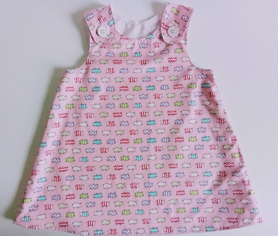 Summer Dress, 18-24 months, pink, Cotton pinafore, A line dress, pigs