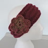 SALE  Headband,  Ear Warmers for Adults Chunky Dark Red Hand Knitted