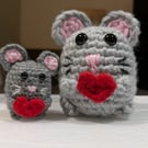 Crochet Mouse with Heart - Handmade Amigurumi - Small or Large - Colour Options
