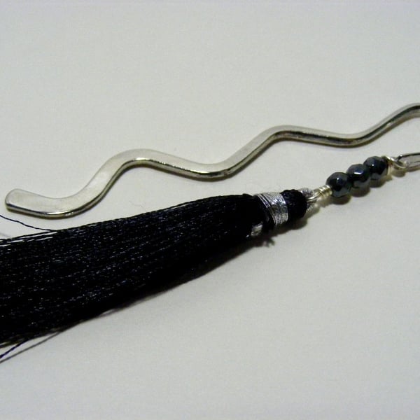 Black Hematite with Tassel Bookmark.