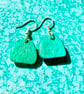 Wooden dangly earrings painted in vibrant greens and teal on silver plated hooks - Image 3