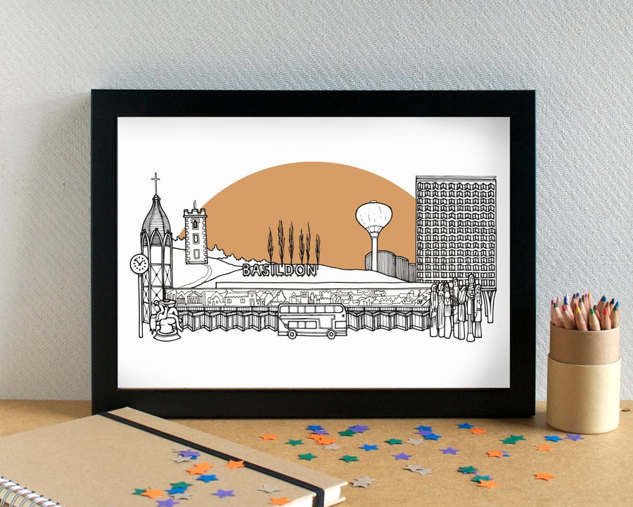 Basildon Landmarks Skyline Art Print