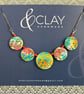  Mustard, Coral, Turquoise, Green and White Mokume Gane Magnetic Clasp Necklace