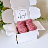 Nanny to be Pregnancy Announcement Gift Box – Crochet Baby Booties