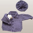 Hand Knitted Matching Set Of Vintage Style Jacket and Beret - Fits Age 3-4 years