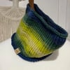 Hand Knitted Cowl Neck Warmer: Chunky Wool Navy & Lime 60 x 22cms