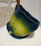 Hand Knitted Cowl Neck Warmer: Chunky Wool Navy & Lime 60 x 22cms