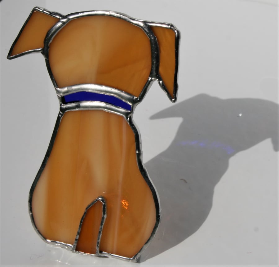 Handmade stained glass rear view dog