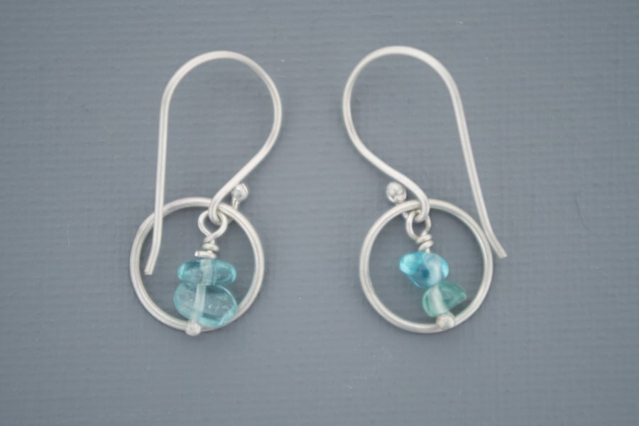 Sterling Silver Hoop and Apatite Dangle Drop Earrings