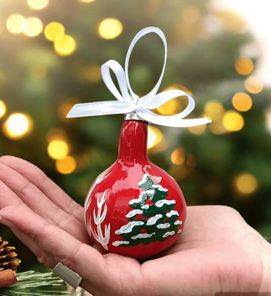 Red Winter Trees Gourdble - Gourd Bauble