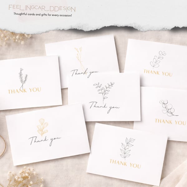 A6 Thank You Note with Envelope, Minimal Gratitude Card, Appreciation Stationery