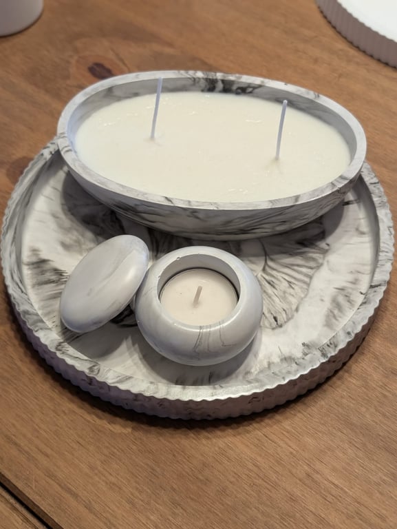 Black & White Marble Effect Eco-Resin Dish with Candle, Tray and Lidded Tealight