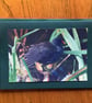 Handmade photo card of a moorhen standing on reeds