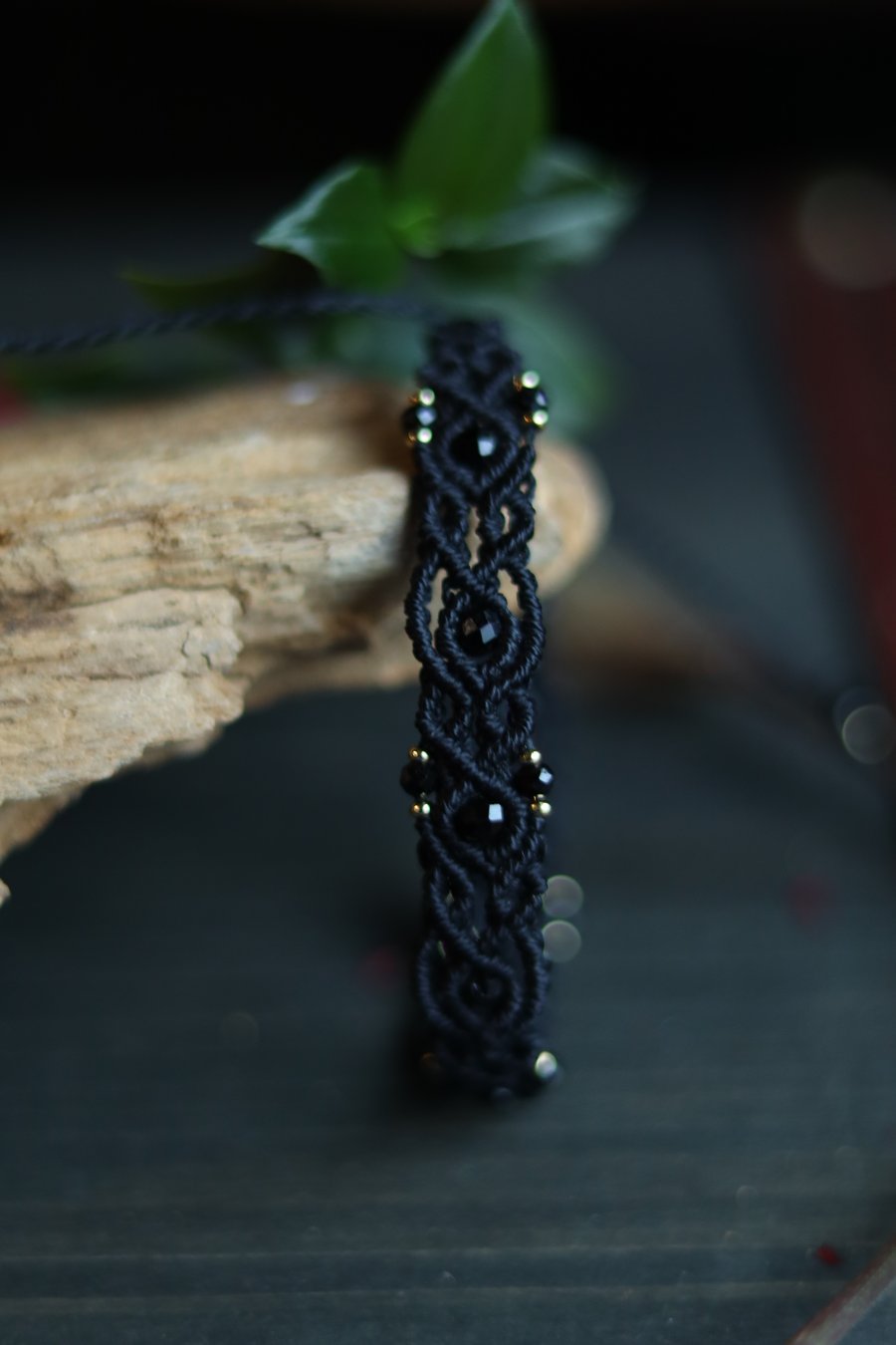 Black adjustable bracelet with natural stone black Tourmaline 