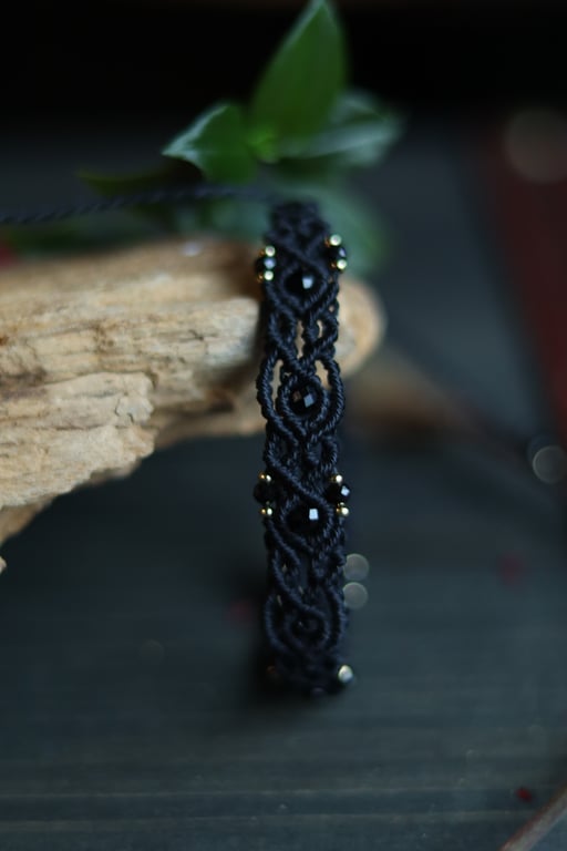 Black adjustable bracelet with natural stone black Tourmaline 