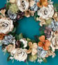 Autumn Floral Door Wreath, Vintage Neutral Faux Flower Door Hanger, 40 cm - Image 5