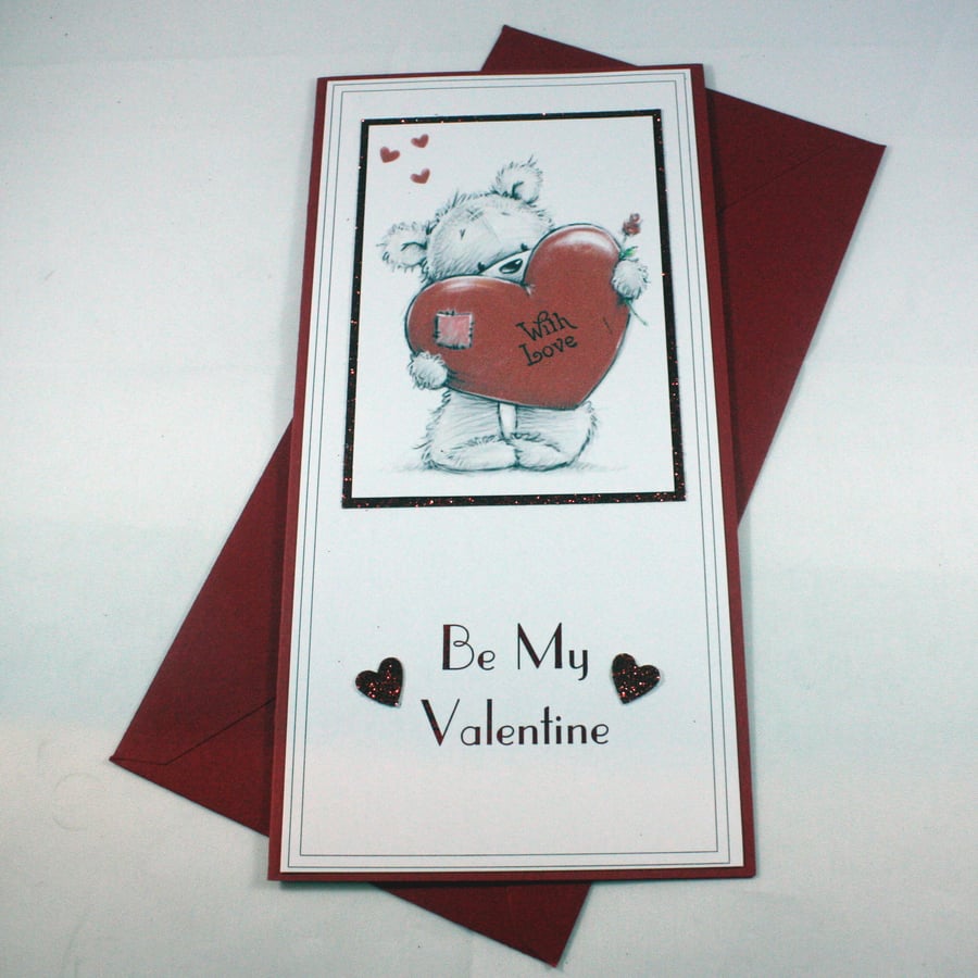 Handmade Valentine's Day card - cute bear with heart and rose