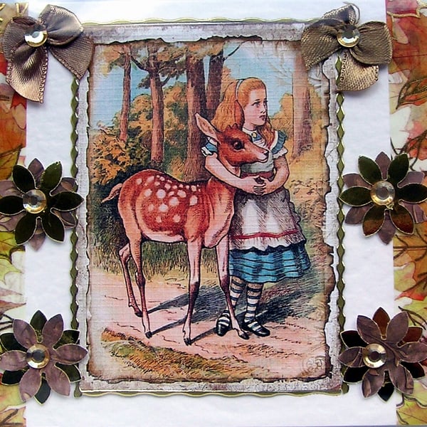 Alice in Wonderland - Hand Crafted Decoupage Greeting Card - Blank 2847