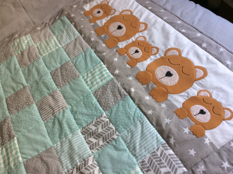 Handmade Patchwork And Applique Baby Quilt Folksy