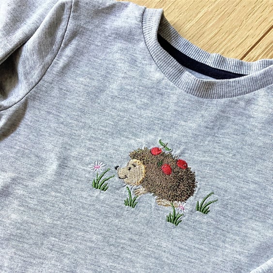 Child's long sleeve embroidered t shirt - grey marl 9-12 months
