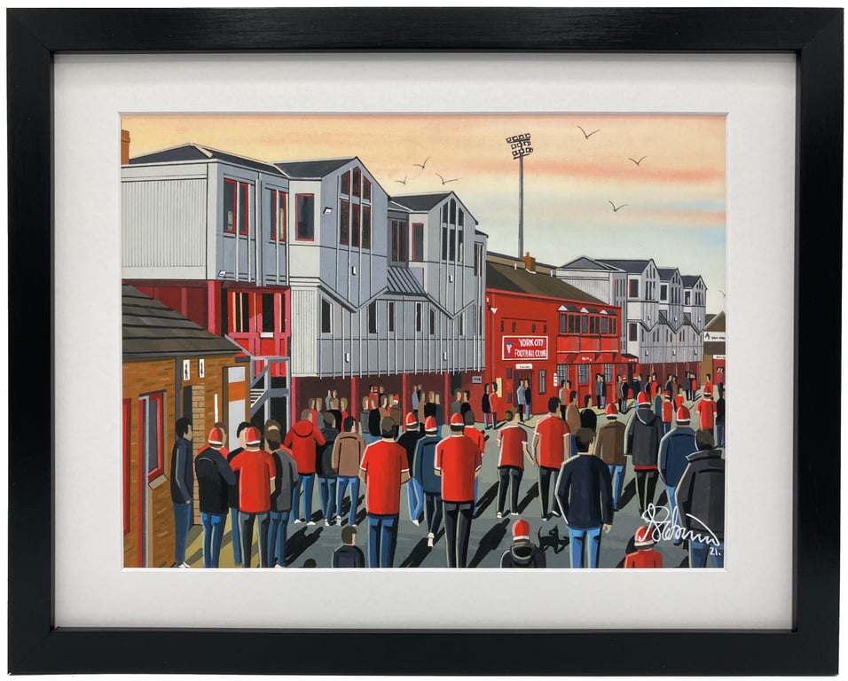 York City FC, Bootham Crescent Quality Framed Football Art Print.14" x 11" Frame