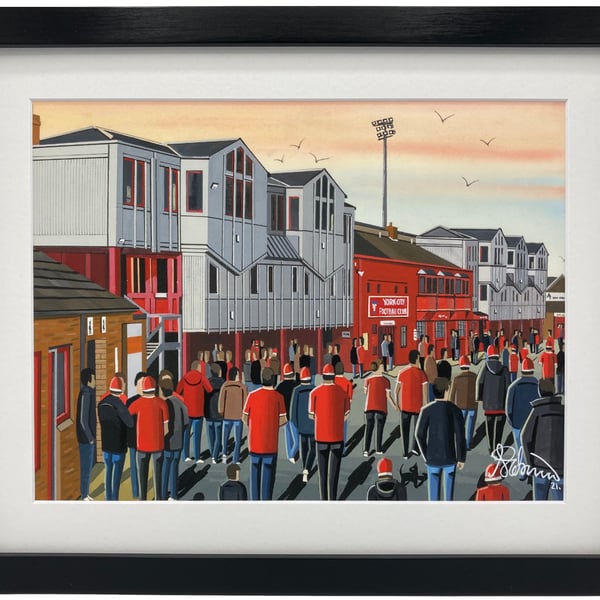 York City FC, Bootham Crescent Quality Framed Football Art Print.14" x 11" Frame