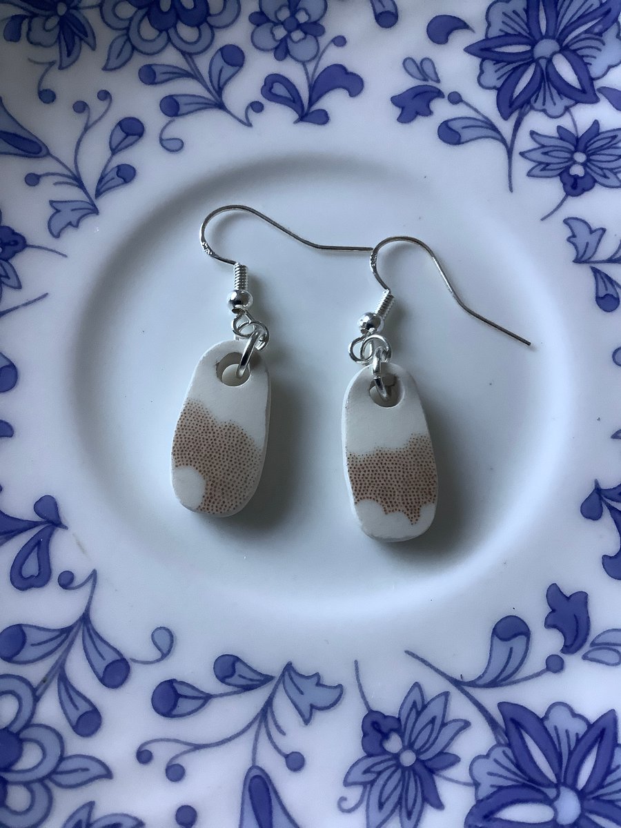 Handmade Drop Earrings, Broken Ceramic, Unique Earrings, Eco Friendly Gifts.
