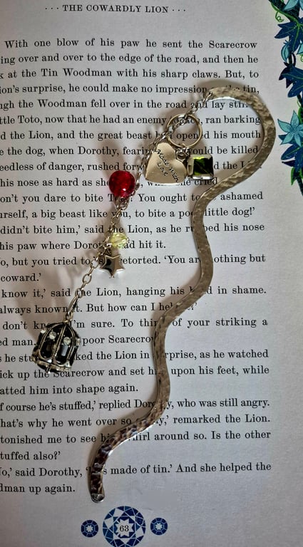 Unique metal bookmark with bird in cage charm