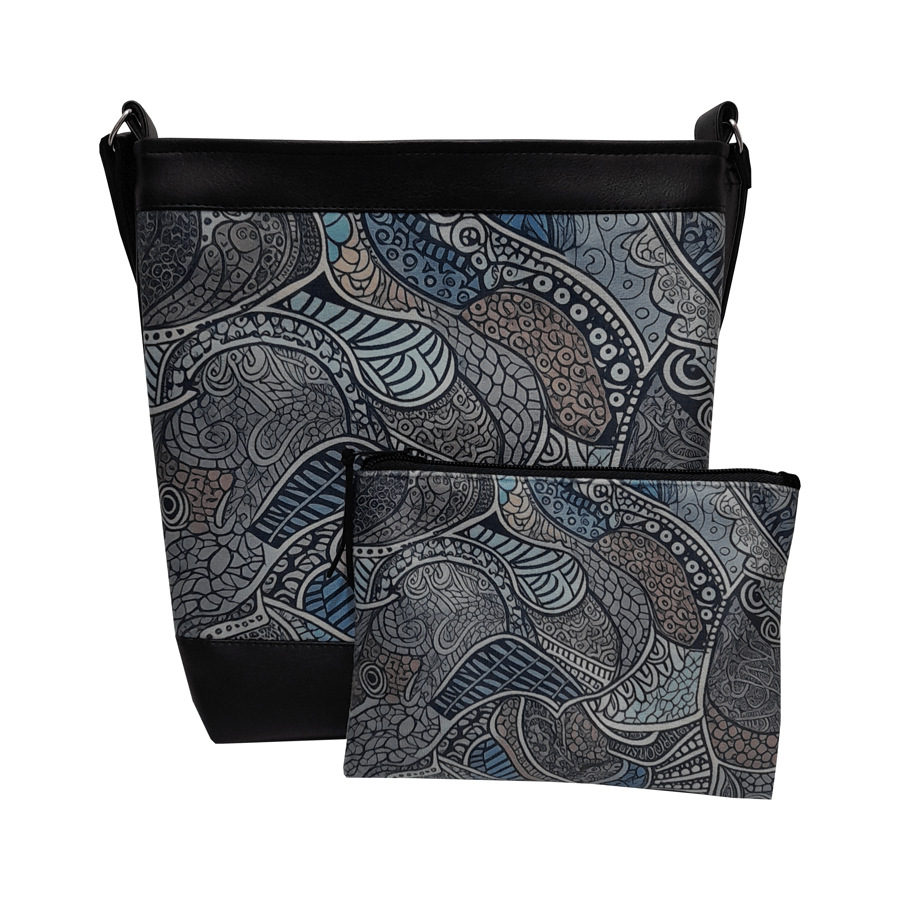 Cross body Bag and Zipped Purse Set, Vegan Leather  Bag ,Velvet pouch 