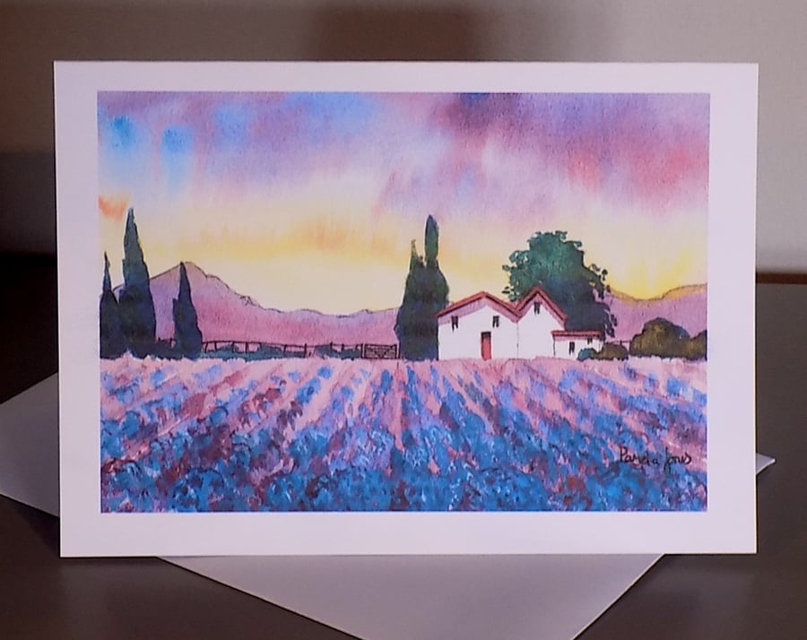Art Greetings Card, Lavender Field, Provence, South of France, Blank Inside A5 