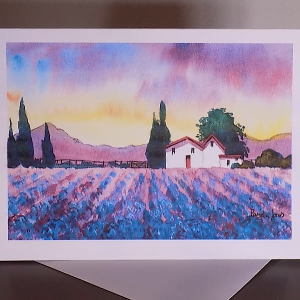 Art Greetings Card, Lavender Field, Provence, South of France, Blank Inside A5 