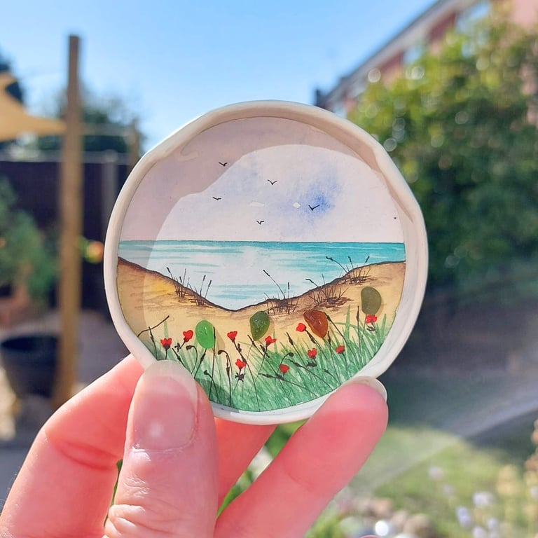 Handmade Beach Grasses Fridge Magnet, Mini Sea Glass Watercolour Sustainable Art