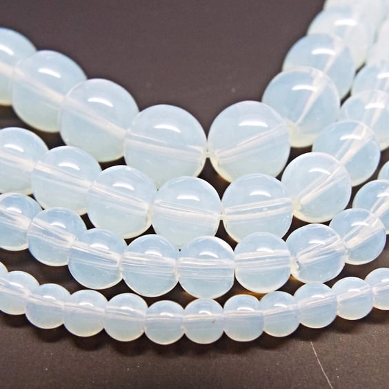 10mm Translucent Opalite Bead Rounds, White Faux Opal AA Craft Supplies