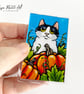Black & White Cat with Pumpkins – Slight Seconds Fridge Magnet (70x45mm) - Image 3