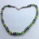 Green and silver necklace with West African recycled glass beads.