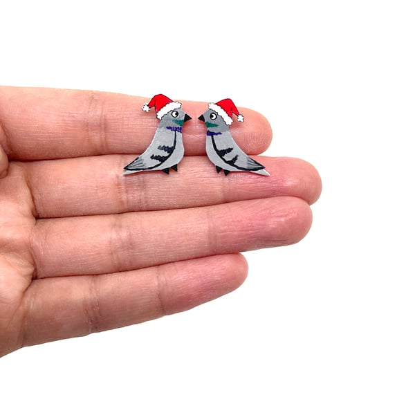 Christmas Pigeon Stud Earrings - Handmade