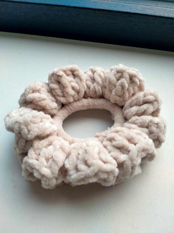 Handmade Fawn Crocheted Ruffle Scrunchie