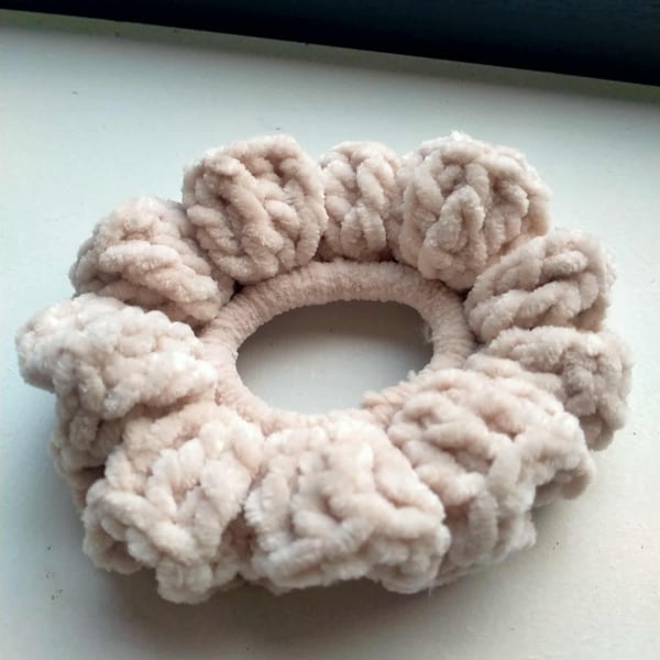 Handmade Fawn Crocheted Ruffle Scrunchie