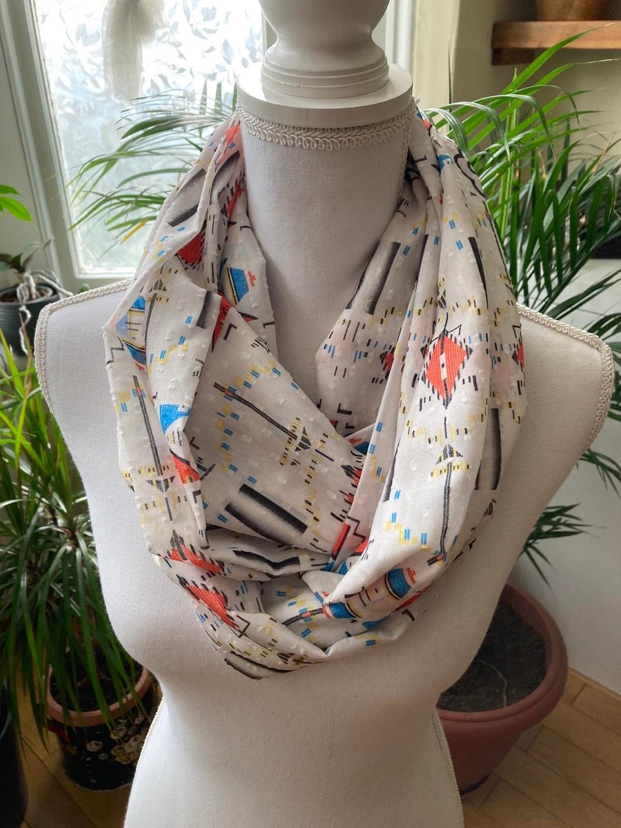 Cotton blend white infinity scarf white spring freshness shawl loop scarf