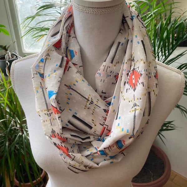 Cotton blend white infinity scarf white spring freshness shawl loop scarf