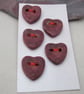5 Small Heart Shaped Speckled Damson Purple Ceramic Buttons - Image 1