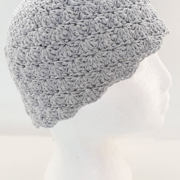 Silver Grey Crochet Cloche Hat
