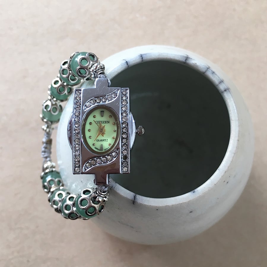 Upcycled Green Aventurine Gemstone - Lady's CITIZEN Watch Bracelet