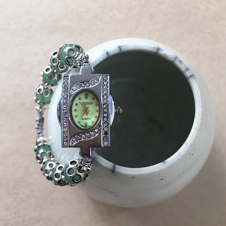 Upcycled Green Aventurine Gemstone - Lady's CITIZEN Watch Bracelet