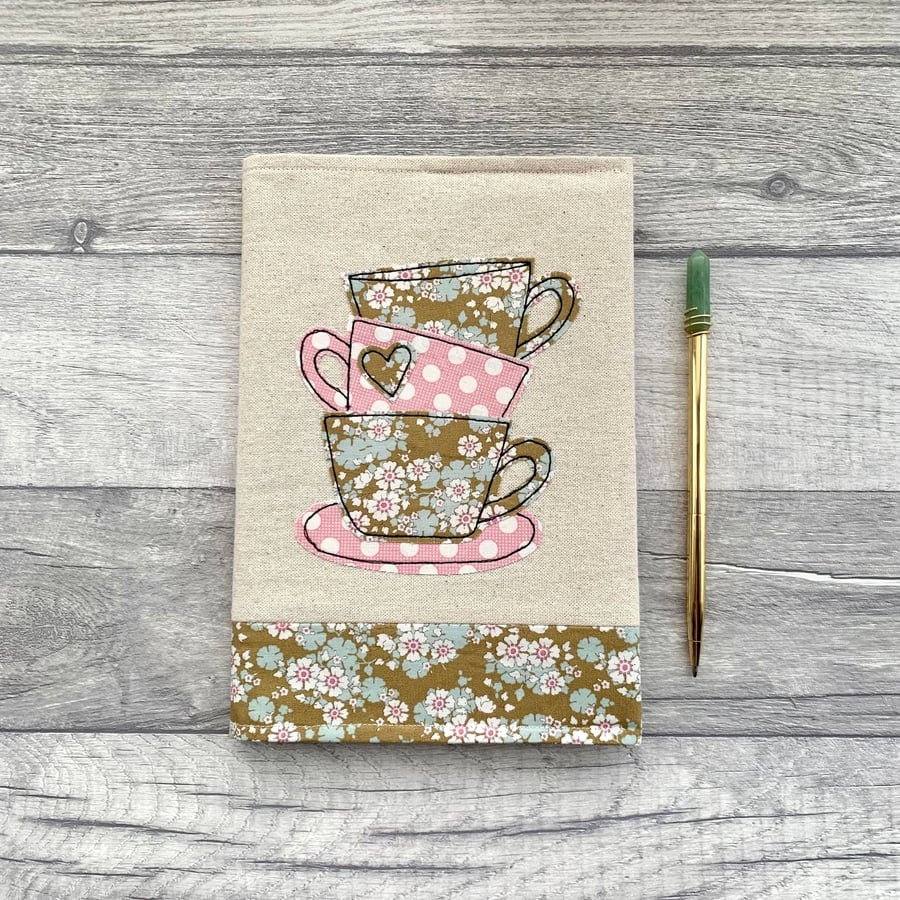 A5 notebook with reusable fabric cover, tea lover gift