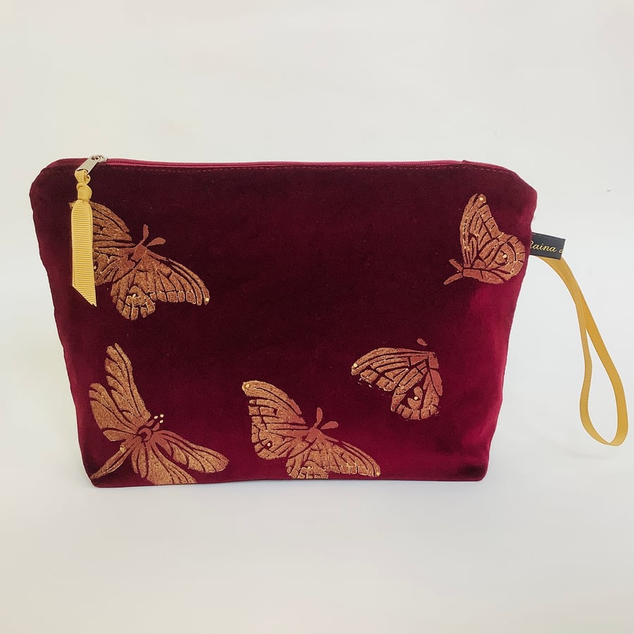 Wine velvet Butterfly and Dragonfly Makeup Bag