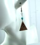 Earrings, Christmas Tree Copper & Turquoise Droppers - Hypoallergenic Ear Wires - Image 6