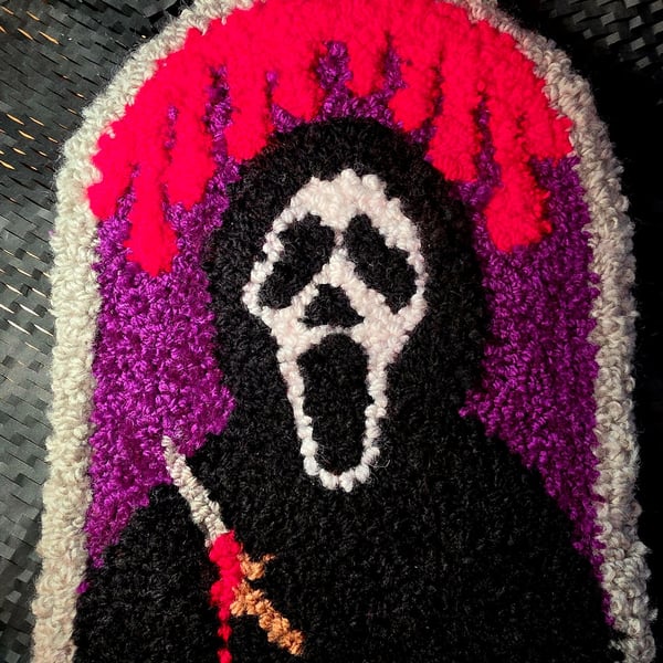 Scream Movie Ghost Face Inspired Church Window Punch Needle Art 