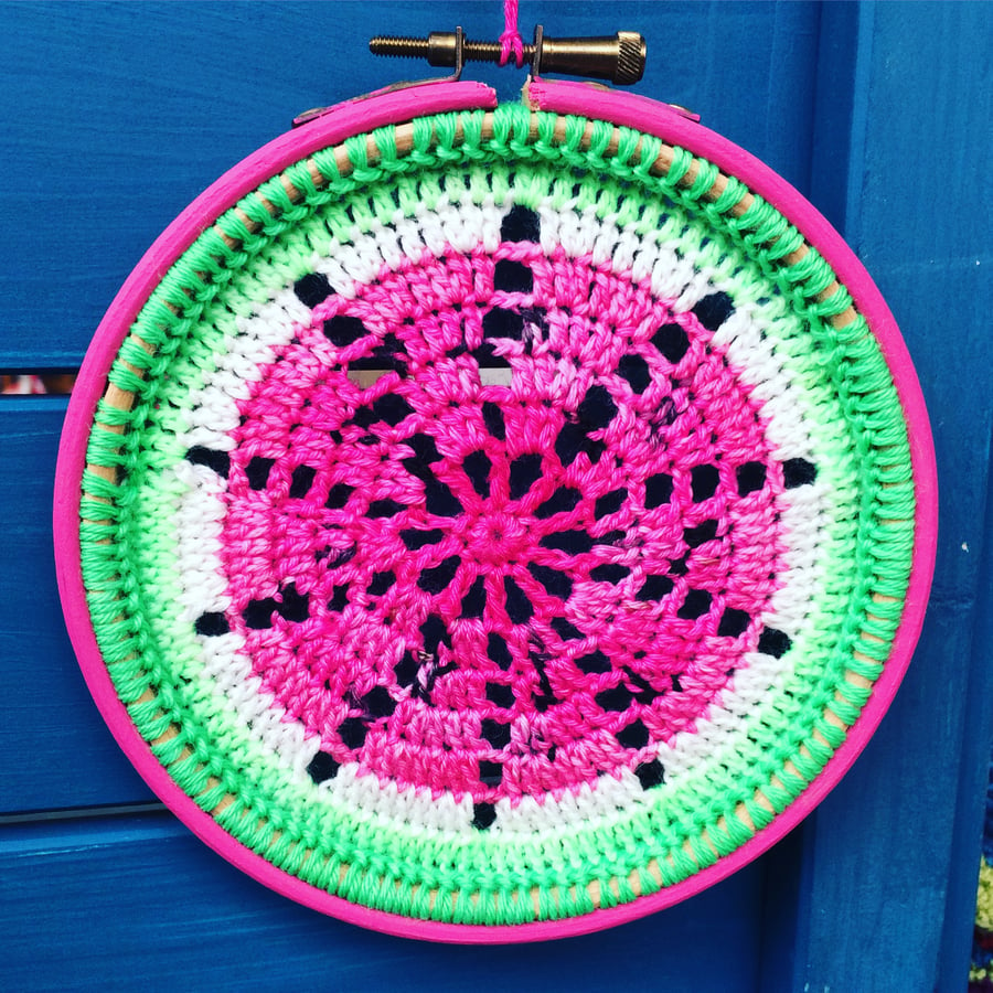 Crochet watermelon mandala hoop - small