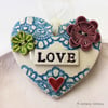Pottery decoration Love Heart Ceramic lace pattern flower button  Valentines